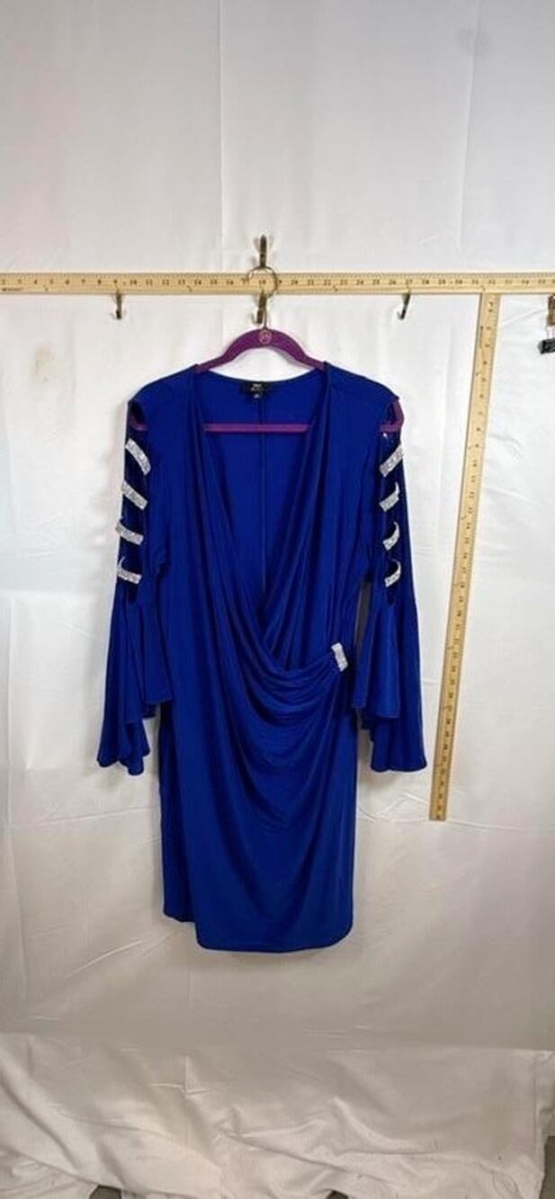 JBS Women Royal Blue Dress Womens Plus Size 2X Rhinestone Cold Shoulder Mini